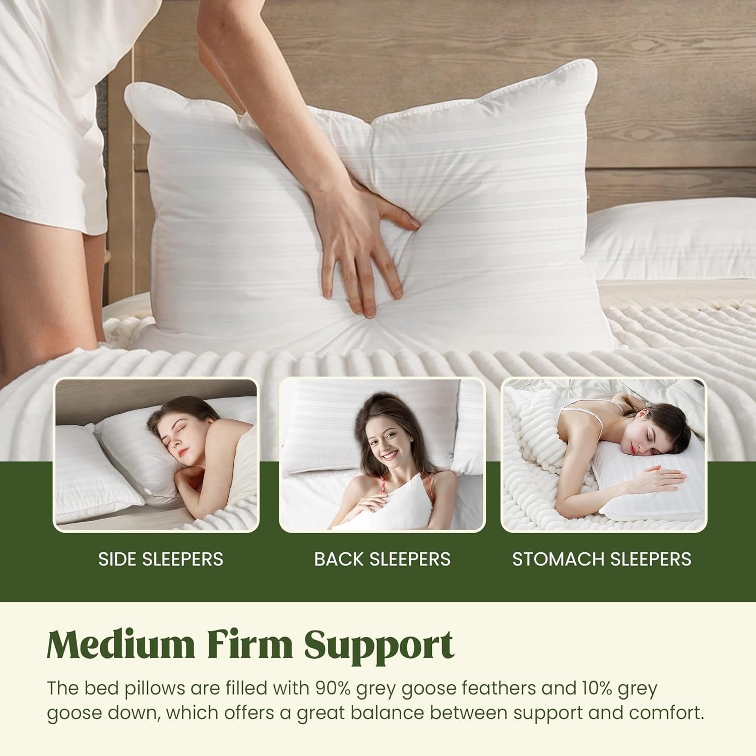 ® Goose Feathers and down Pillows with Gusseted 2 Outer Protectors, Cotton Fabric, White, Standard/Queen Size, Set of 2
