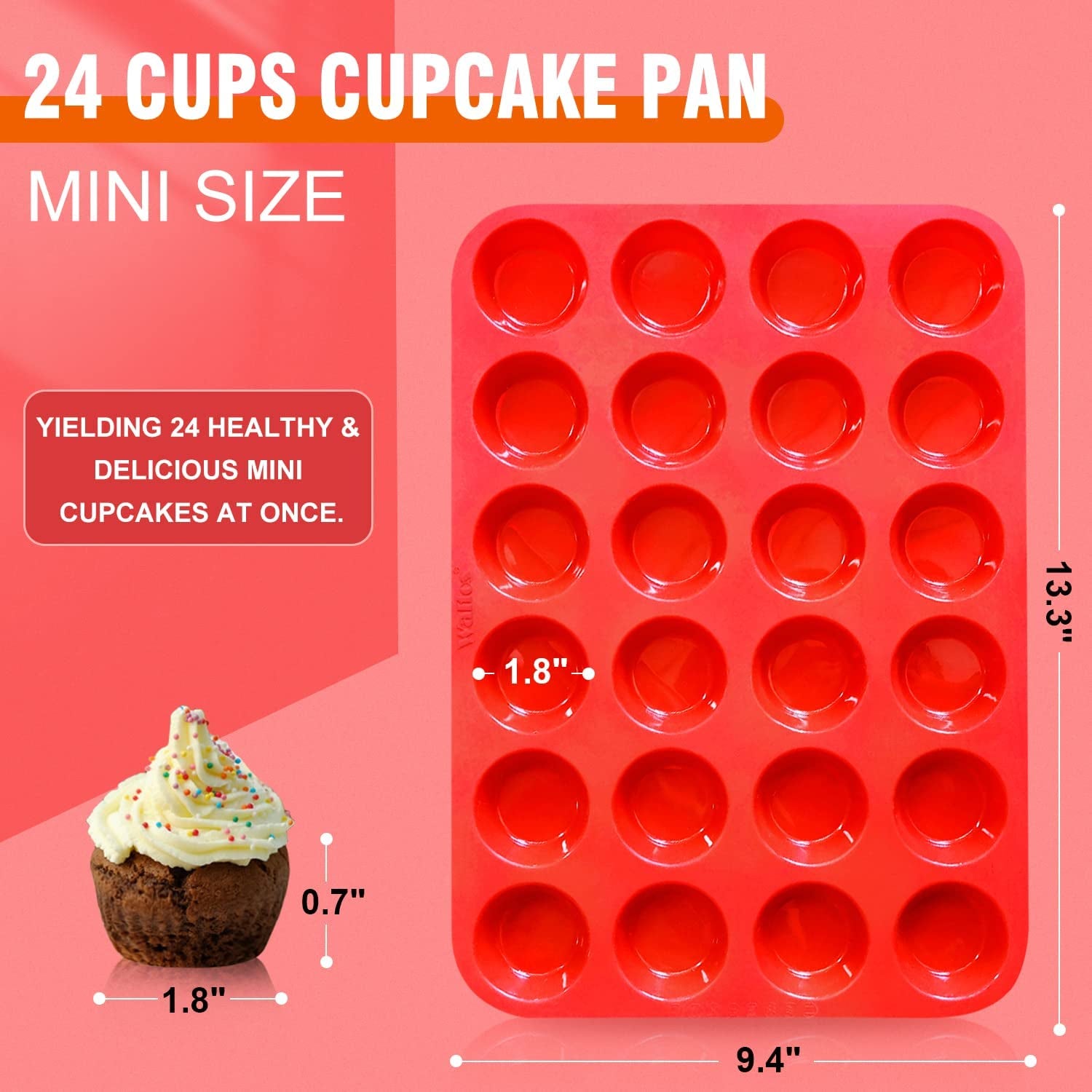 Mini Silicone Muffin Pan - 24 Cups, BPA Free and Dishwasher Safe, Non-Stick Silicone Cupcake Baking Pan, Great for Making Muffin Cakes, Tart, Bread