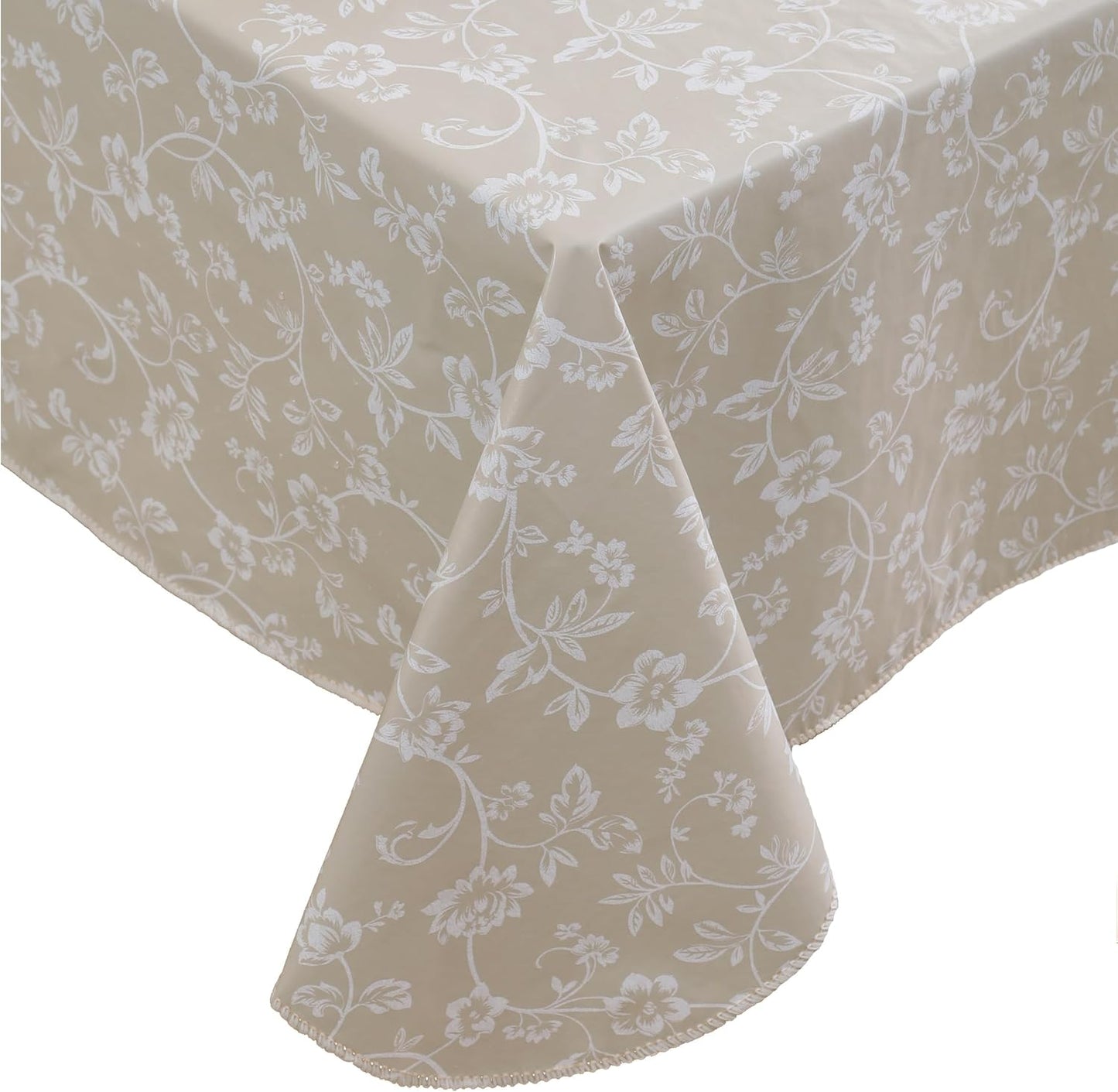 Heavy Duty Vinyl Tablecloth with Flannel Backing Waterproof Oil-Proof Plastic Table Cloth Stain-Resistant Wipeable Rectangle or Square Table Cover for Indoor and Outdoor (Beige Floral,54X54 Inch)