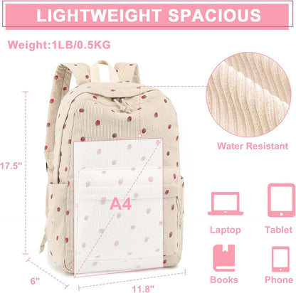 School Backpack for Teen Girls Bookbags Elementary High School Corduroy Laptop Bags Women Travel Daypacks