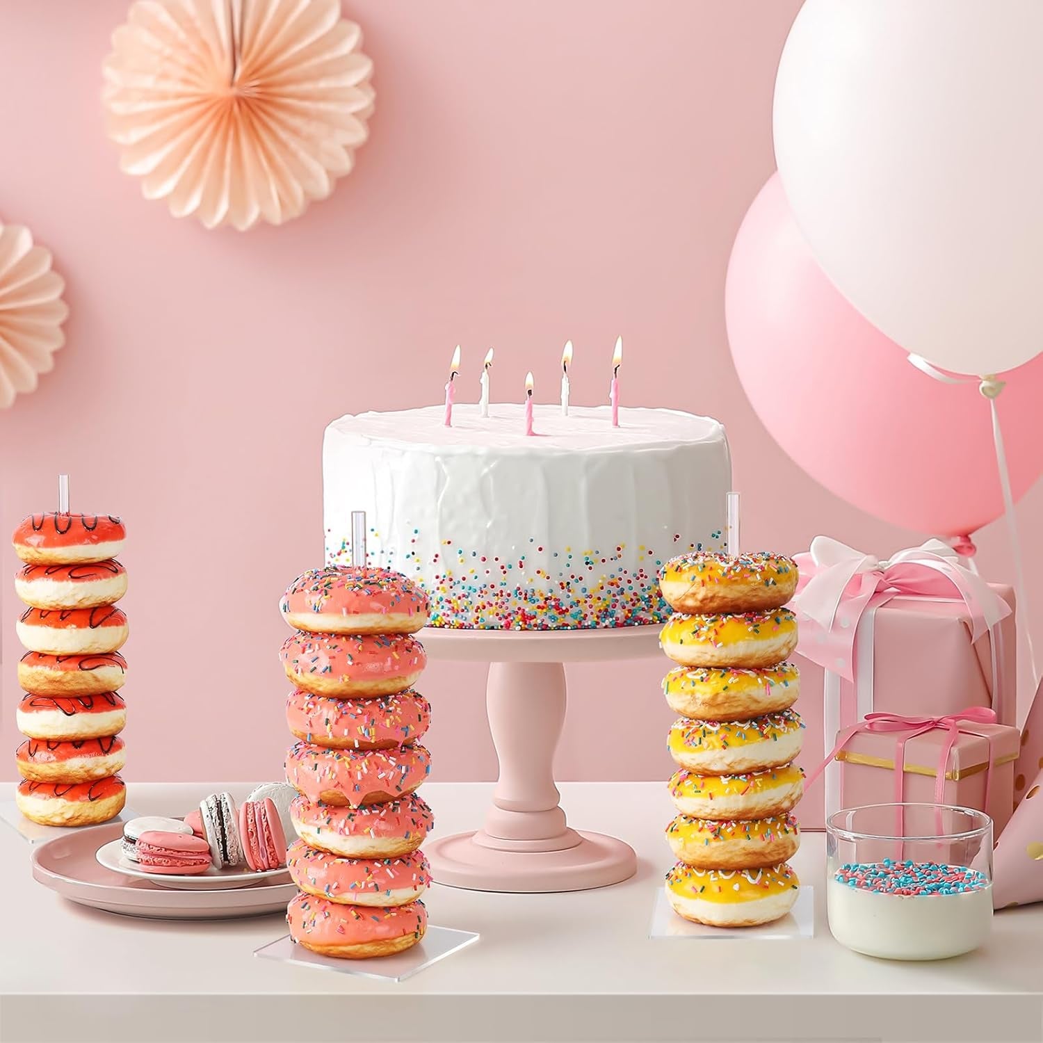 Donut Stand Bagel Stand 2 Pack, Acrylic Doughnut Holder, Clear Donut Display Stand, Bagel Tower Stand, Wall Display Stand Holder for Birthday, Wedding, Baby Shower, Christmas, Party