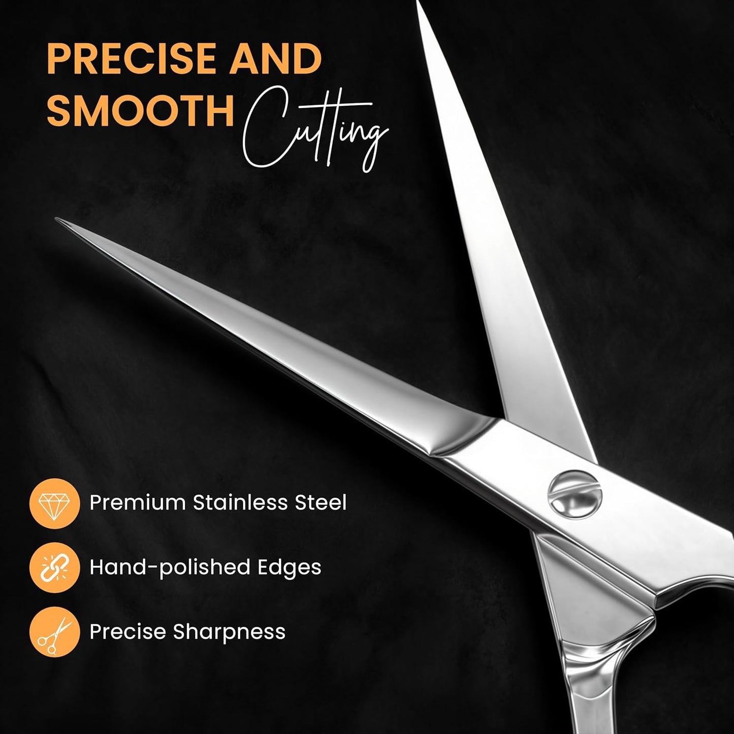 Hair Cutting and Hairdressing Scissors 6.5 Inch, Premium Stainless Steel Shears with Smooth Razor and Sharp Edge Blades for Salons, Men, Women and Kids, Silver