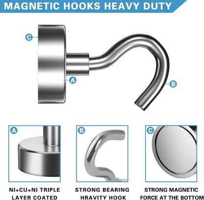 12Pack Fridge Magnets Refrigerator Magnets Magnetic Clips, 10Pack 25LBS Magnetic Hooks Heavy Duty Neodymium Magnet Hooks