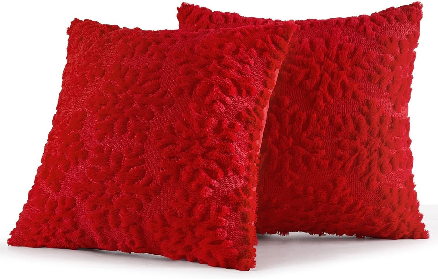 Christmas Red Throw Pillow Covers Snowflakes Decorative 18×18 Inch Faux Wool Winter Festival Couch Pillow Covers Set of 2 Farmhouse Holiday Home Decors for Sofa Livingroom Bed