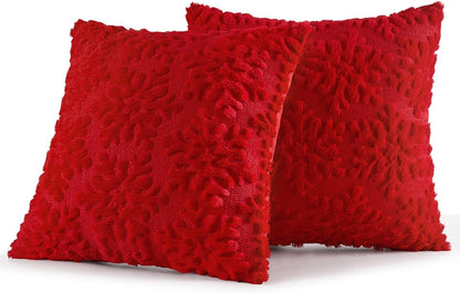 Christmas Red Throw Pillow Covers Snowflakes Decorative 18×18 Inch Faux Wool Winter Festival Couch Pillow Covers Set of 2 Farmhouse Holiday Home Decors for Sofa Livingroom Bed