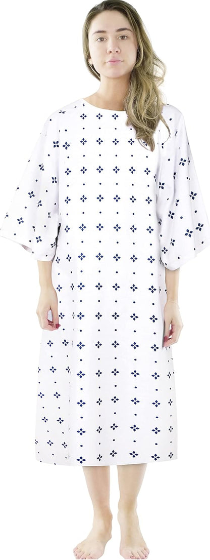 6 Pack Unisex Hospital Gowns, Patient Gowns for Women and Men with Back Tie, Comfortably Fits Sizes up to 2XL Blue