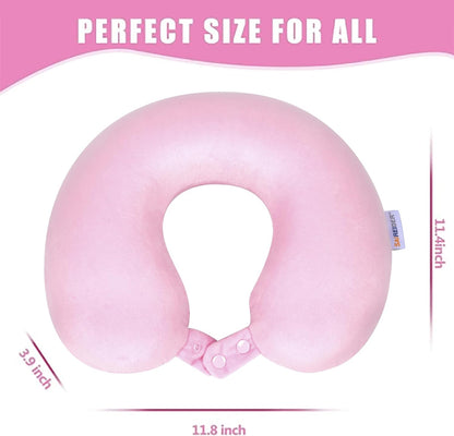 Travel Neck Pillow 100% Pure Memory Foam Airplane Pillow for Head Support,Soft Adjustable Pillow for Plane, Car & Home Recliner (Pink)