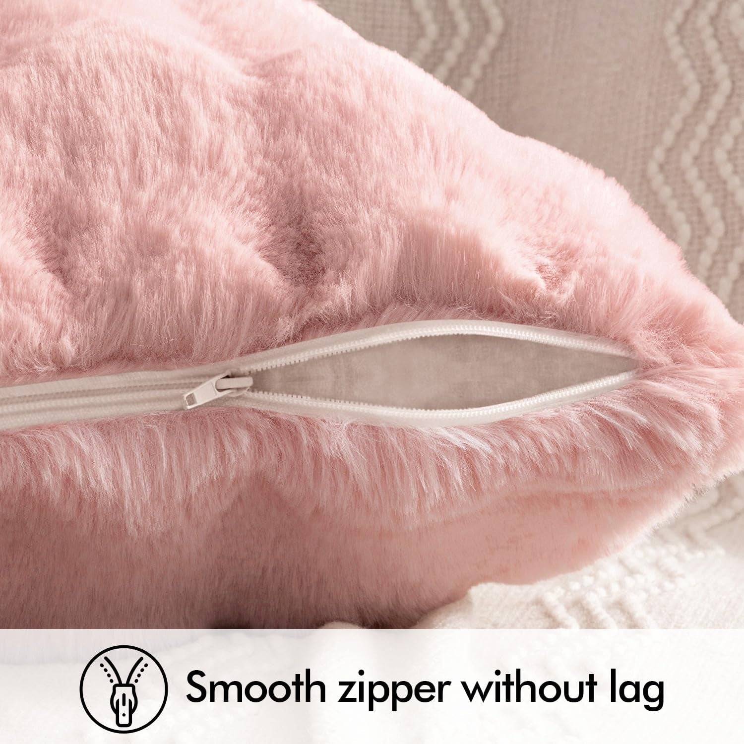 Set of 2 Luxurious Light Pink Faux Fur Lumbar Pillow Covers, 12x20 Inch, Soft Plush Decorative Cushions for Sofa, Couch, and Bedroom Decor