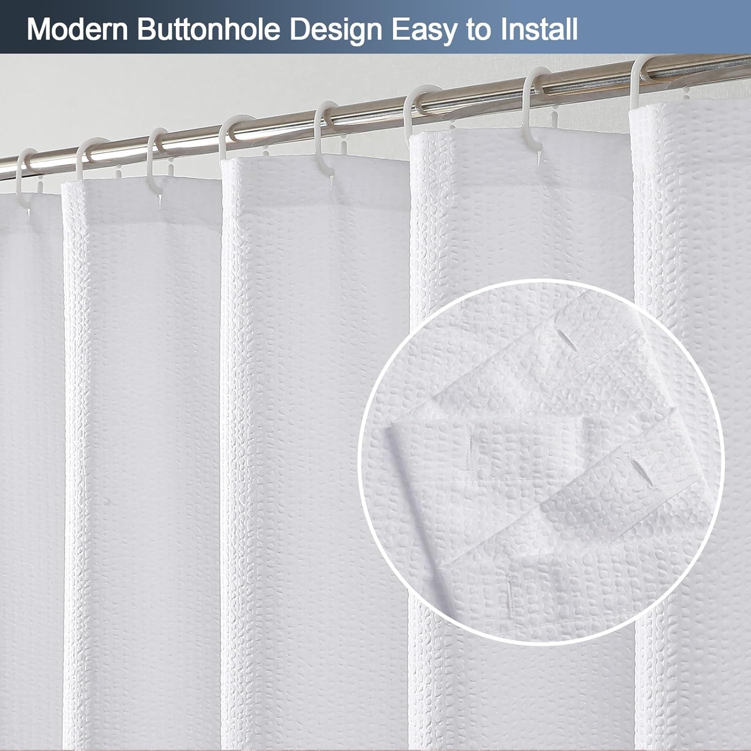 White Stall Shower Curtain for Bathroom, 3D Embossed Textured Fabric Small Shower Curtain for Narrow Stall Size, Machine Washable Water Resistance, Hotel Style, 36" W X 72" L, White