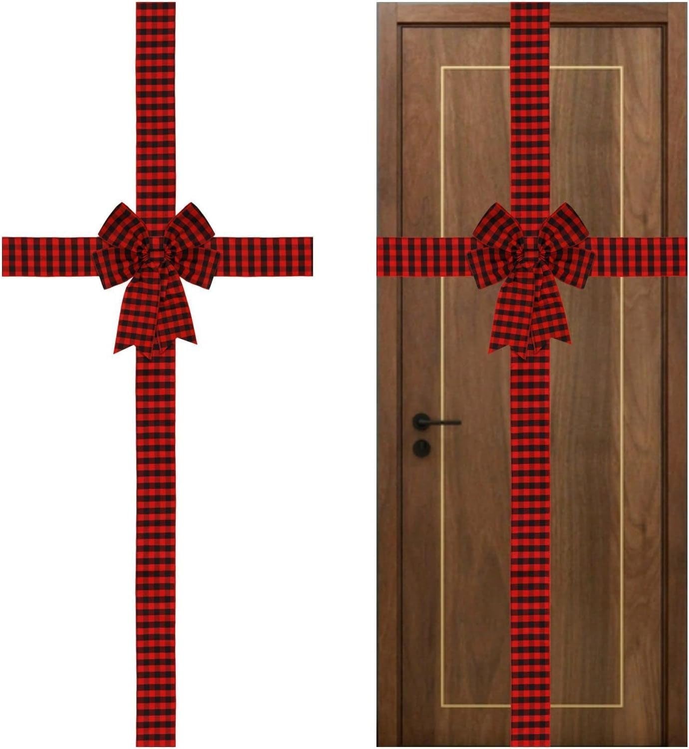 14 Ft Christmas Cabinet Door Ribbons Bows Large Christmas Burlap Plaid Red Ribbons Bows Kitchen Ribbons Bows Christmas Kitchen Decorations for Christmas Home Kitchen (Red-B)