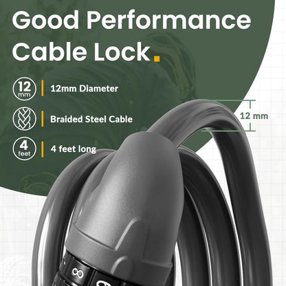 Bike Lock, Bicycle Lock 4 Feet Cable Lock 1/2 Inch Resettable Bike Lock Combination with Mounting Bracket, Bike Accessories for Bicycle, Electric Scooter, Motorcycle