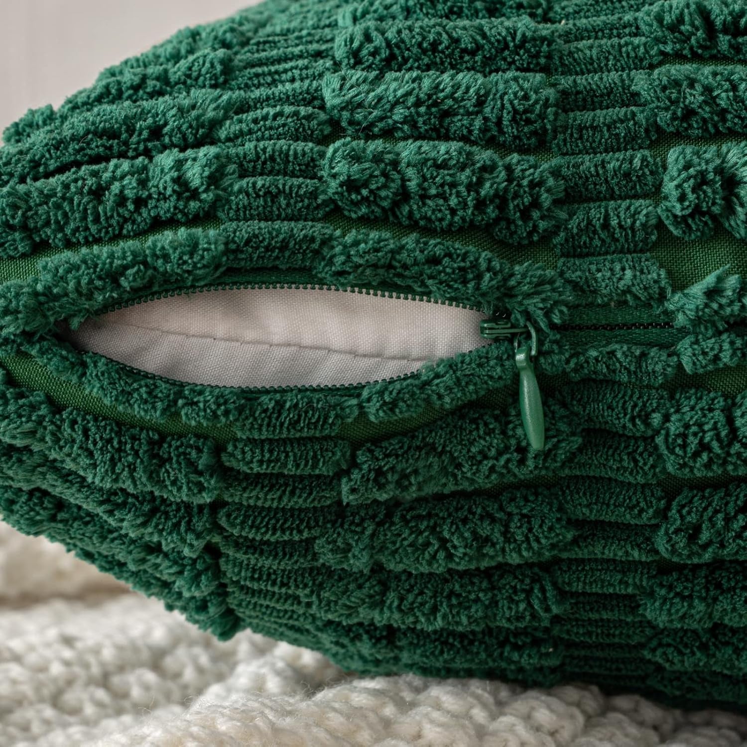 Set of 2 Dark Green Corduroy Decorative Pillow Covers, 18x18 Inches, Soft Bohemian Striped Throw Pillows for Modern Farmhouse Home Decor, Ideal for Sofa, Living Room, Couch, and Bed