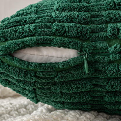 Set of 2 Dark Green Corduroy Decorative Pillow Covers, 18x18 Inches, Soft Bohemian Striped Throw Pillows for Modern Farmhouse Home Decor, Ideal for Sofa, Living Room, Couch, and Bed