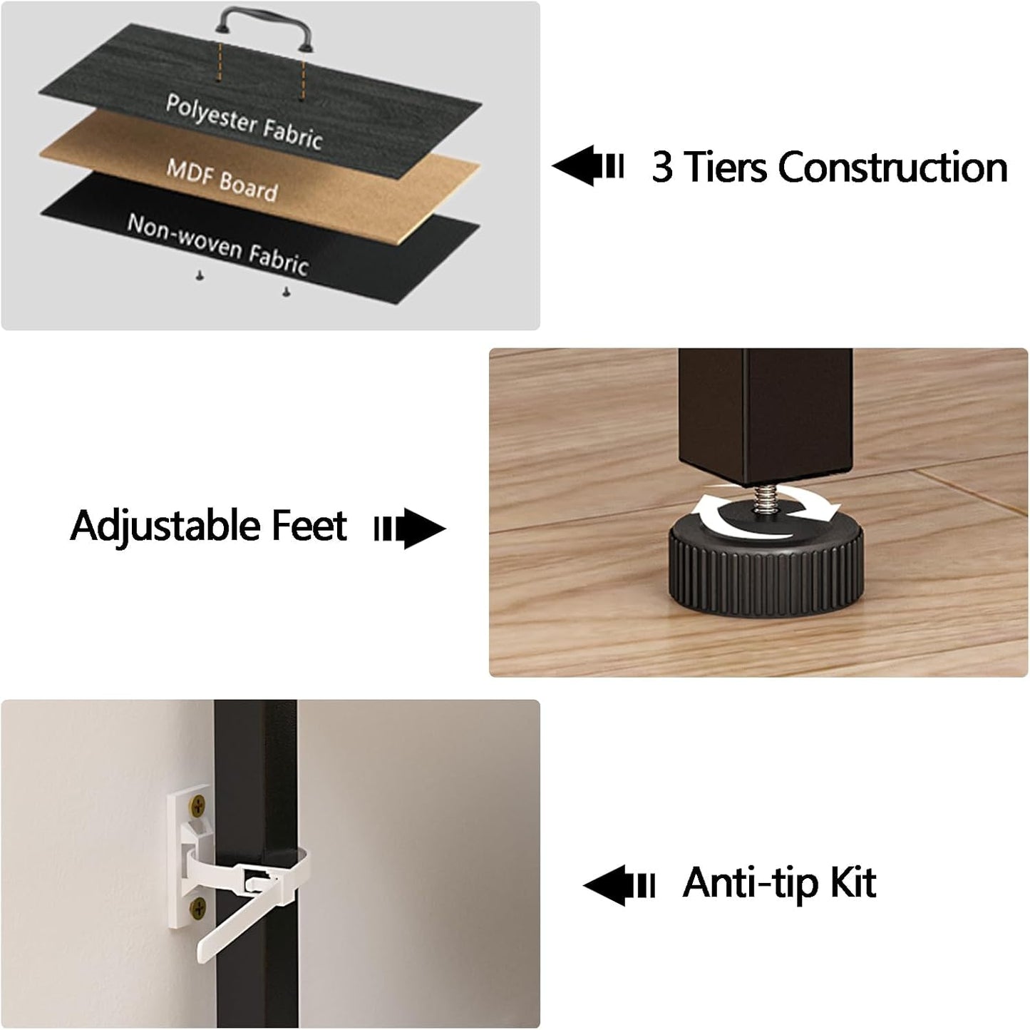 Black Oak Bedroom Dresser and TV Stand Entertainment Center with 10 Fabric Storage Drawers and Sturdy Metal Frame for Living Room and Entryway