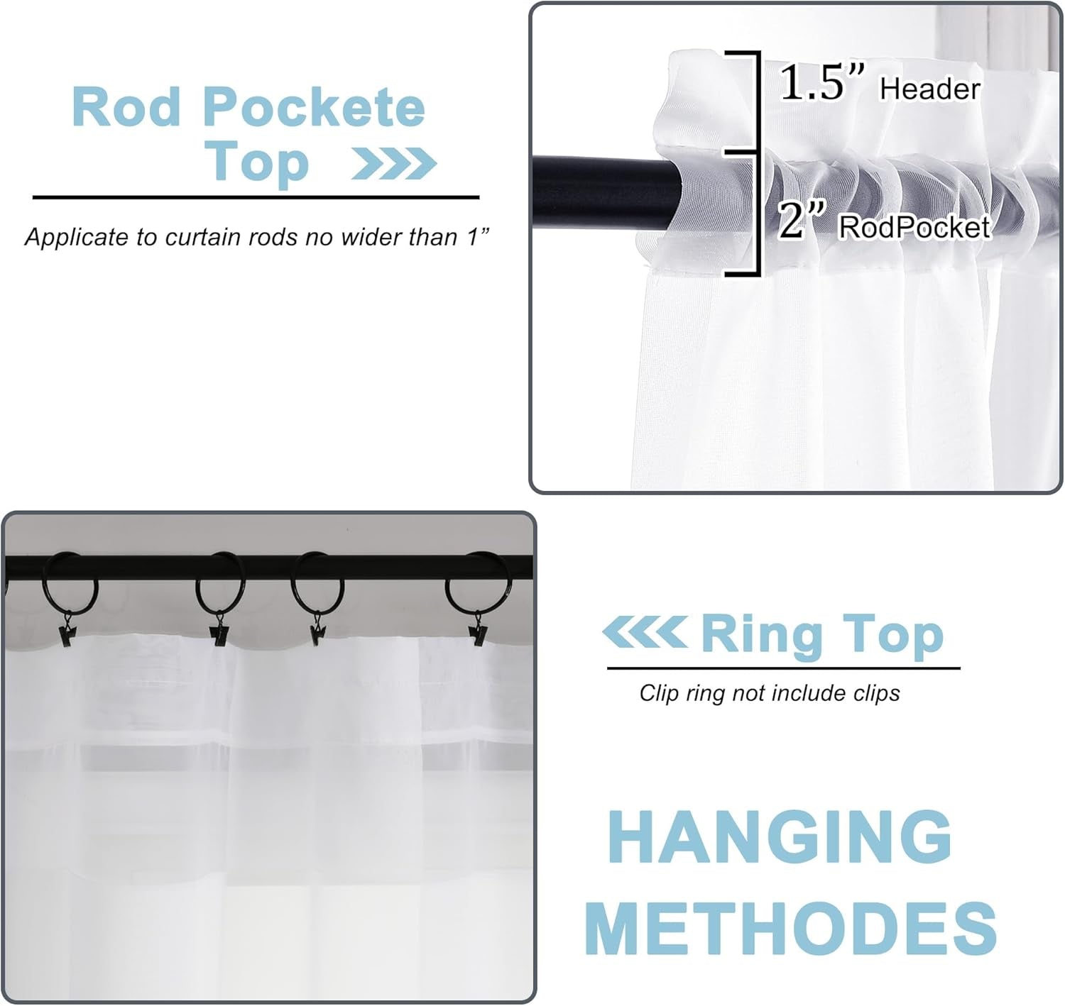 Sheer Curtains 84 Inches Long 2 Panels Set for Living Room/Bedroom, Rod Pocket Voile Sheer Panel Drapes, White, 2Pcs, Each 42" W X 84" L