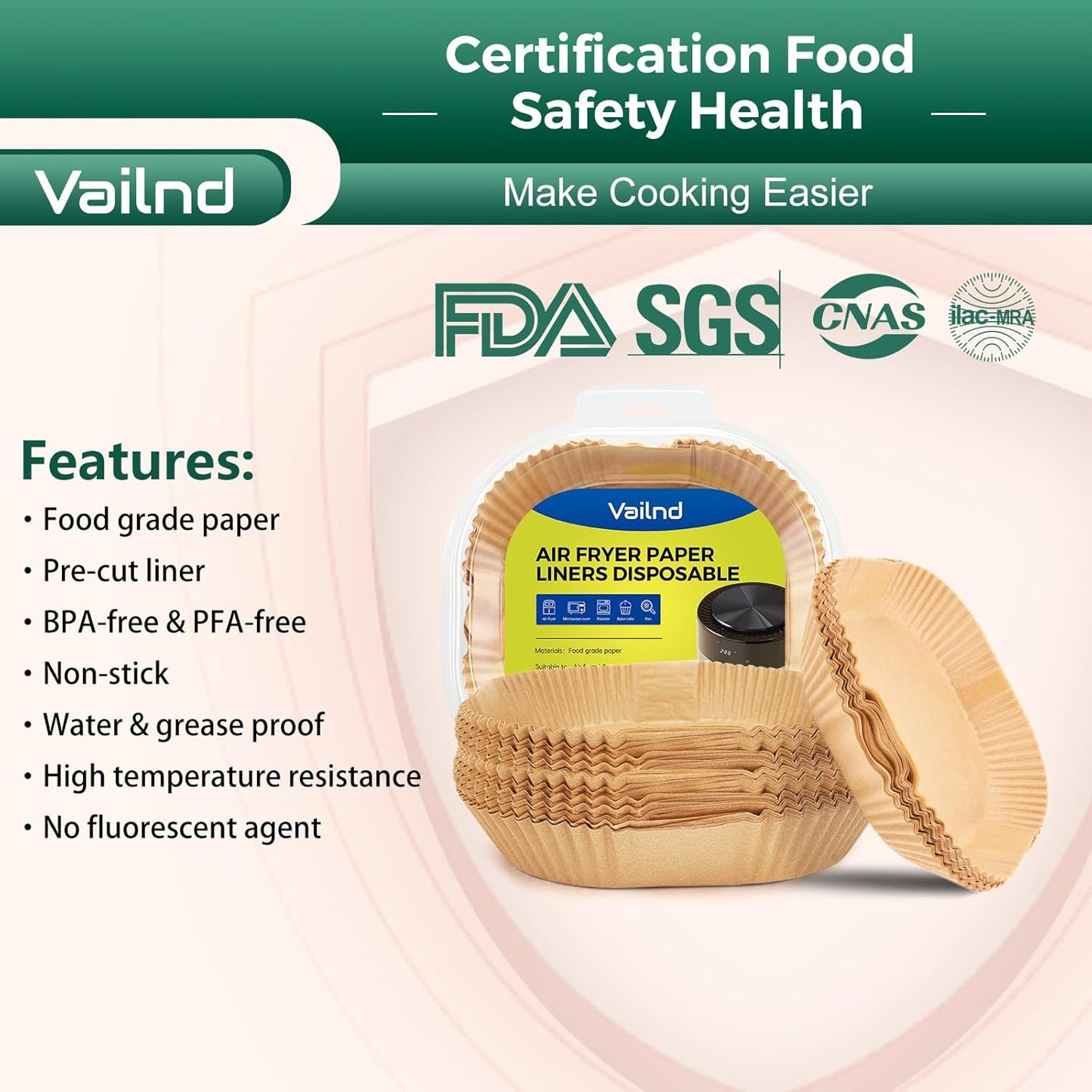 Air Fryer Paper Liners, 50 PCS Air Fryer Liners Disposable, 8" Square Baking Liner for 5-8 Qt Airfryer Basket, Non-Stick and Oil Proof Parchment Paper for Oven, Pans & Baking