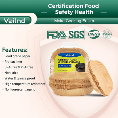 Air Fryer Paper Liners, 50 PCS Air Fryer Liners Disposable, 8" Square Baking Liner for 5-8 Qt Airfryer Basket, Non-Stick and Oil Proof Parchment Paper for Oven, Pans & Baking