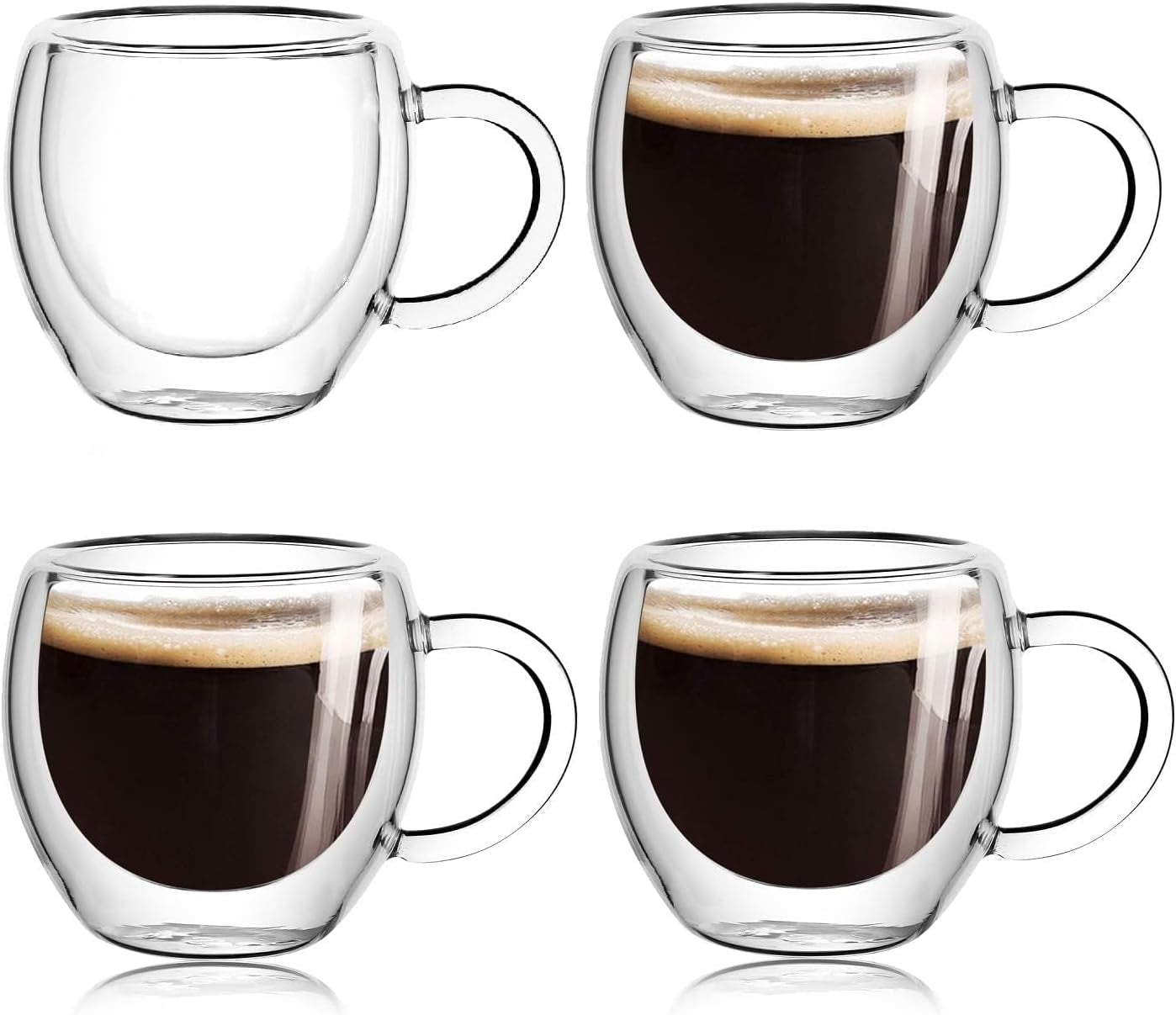 Espresso Cups Set of 4 with Handle, 2.5Oz Expresso Coffee Cup, Small Expresso Shot Glasses, Clear Double Wall Insulated Espresso Mugs,Tazas De Cafe Expreso, Suit for Espresso Machine Accessories