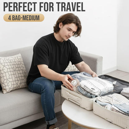 Vacuum Storage Bags for Travel, Medium Cube (25X19X11 Inch), 4 Pack Vacuum Seal Bags for Clothing, Compression Packing for Clothes, Blankets, Baby Clothes, No Pump Needed, Travel Accessories