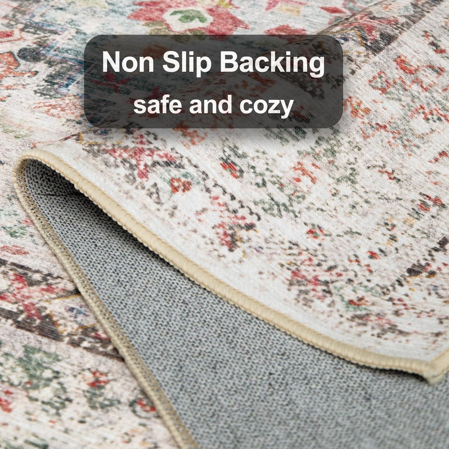 5X7 Area Rug for Living Room Washable Rugs No Pile Carpet for Entryway Bedroom Dinning Room Playroom Vintage Boho Carpet Print Distressed Non-Slip, 5 X 7 Ft, Pink