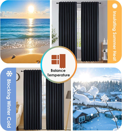 Dot Black Blackout Curtains for Bedroom 63 Inch Length 2 Panels Set, Thermal Insulated Energy Saving Noise Reducing Rod Pocket Back Tab Window Curtain Drapes, Each 40Wx63L