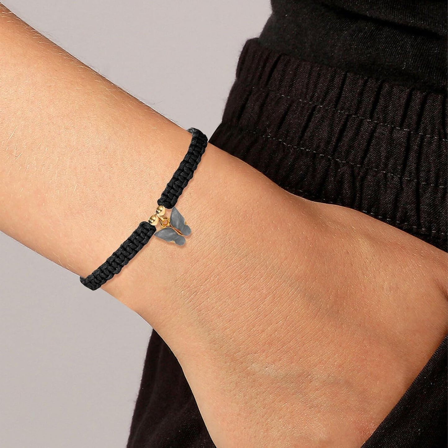 2Pcs Rope Woven Friendship Bracelets Best Friends String Matching Handmade Adjustable Butterfly Charm Cord Bracelets for Women Girls Lovers Couples Christmas Thanksgiving Gifts with Thanks Cards