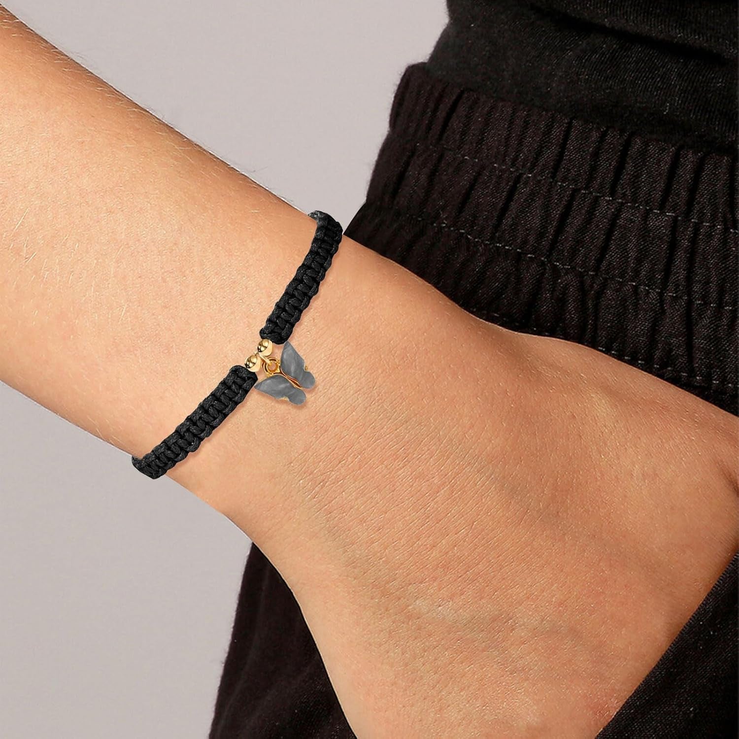 2Pcs Rope Woven Friendship Bracelets Best Friends String Matching Handmade Adjustable Butterfly Charm Cord Bracelets for Women Girls Lovers Couples Christmas Thanksgiving Gifts with Thanks Cards