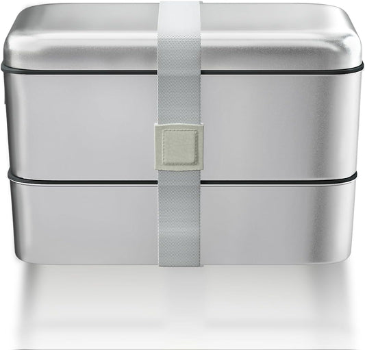 Stainless Steel Bento Box for Adult, 54Oz Metal Leak-Proof Lunch Box Containers, Double Layer Bento Lunch Box for Work Travel, Microwave Safe, with Detachable Divider