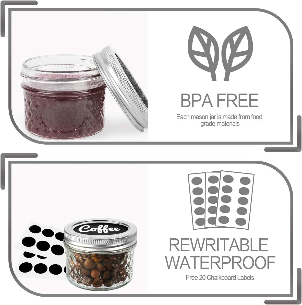 4 OZ Mason Canning Jars with Regular Lids and Bands - 16 Pack with Extra 16 Lids - Perfect for Jam, Honey, Wedding/Party Favors, and DIY Spice Storage