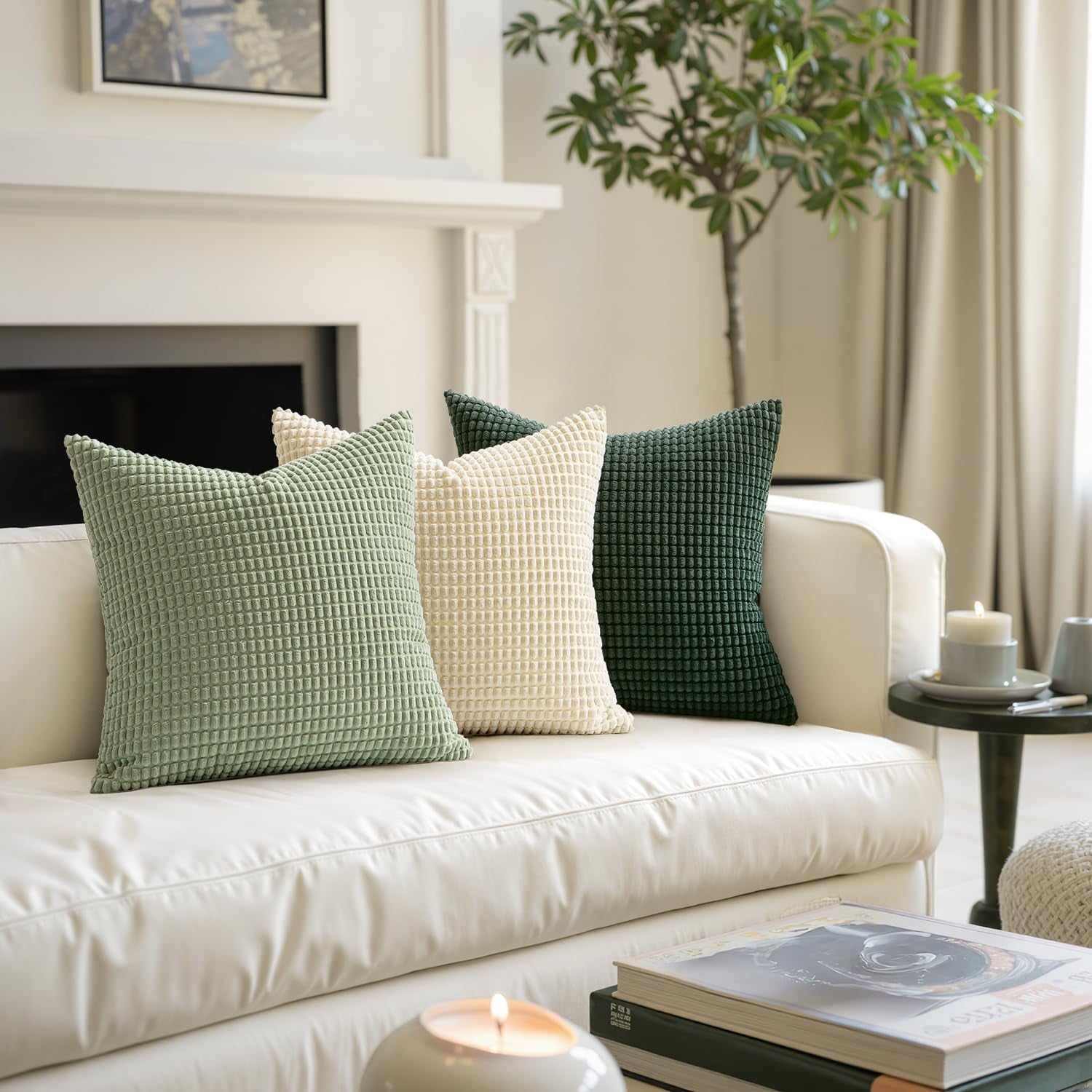 Pack of 2 Pillow Covers 18X18 Inch Granules Soft Corduroy Christmas Decorative Throw Pillow Covers for Couch Cushion Sofa Bedroom Living Room, Dark Green