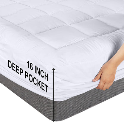 Full Mattress Pad, Quilted Fitted Premium Mattress Protector, Deep Pocket Cover Stretches up to 16 Inches, Fluffy Pillow Topper (54X75 Inches, White)