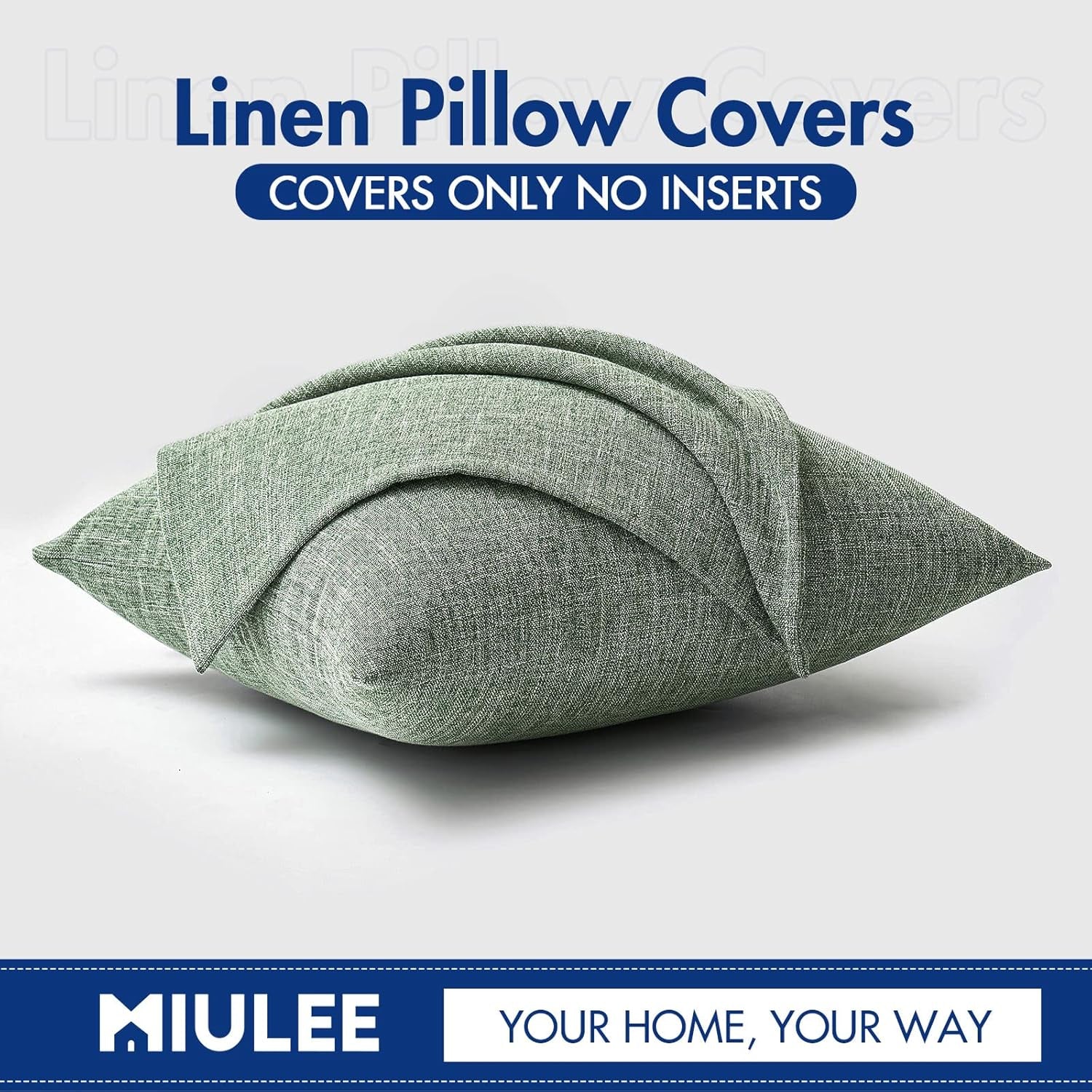 Set of 2 Sage Green Decorative Linen Burlap Pillow Covers for Farmhouse Boho Style, 16x16 Inch Accent Pillowcases for Sofa, Car, Couch, and Bedroom Decor