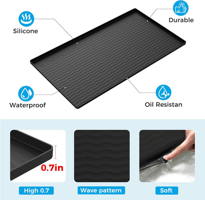 19'' X 19'' Waterproof Silicone under Sink Mat Cabinet and Counter Protector, Shelf Liner for Kitchen and Bathroom, Storage and Organizers, Litter Mat, Pet Cat Puppy Essentials（Black）