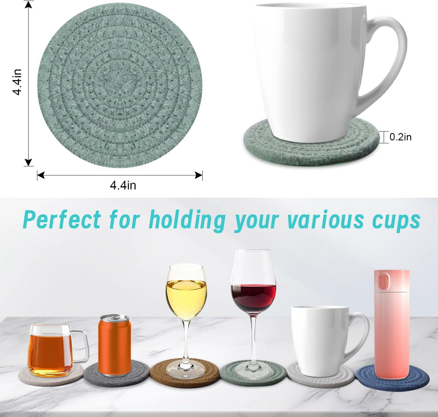 Coaster for Drink, Beer, Coffee, Cotton Coaster Set of 6 for Kinds Cups, Home Kitchen Table Decor Essentials Bar Accessories House Warming Gifts