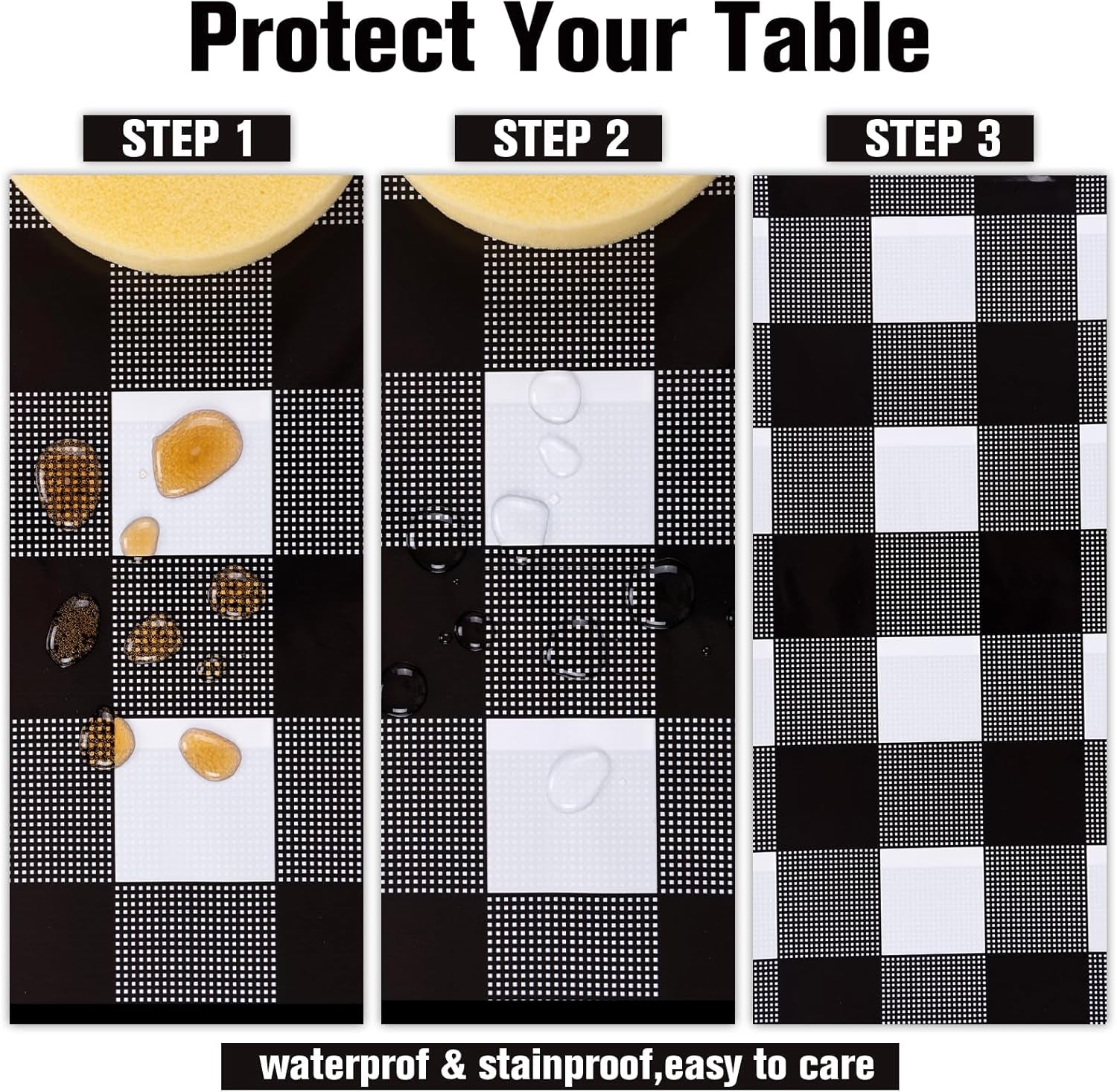 3 Packs Black Gingham Tablecloths 54 X 108 Inch Black and White Checkered Tablecloth Disposable Plastic Plaid Picnic Tablecover Waterproof Fall Checkered Table Cloth for Camping Halloween Party