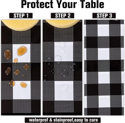 3 Packs Black Gingham Tablecloths 54 X 108 Inch Black and White Checkered Tablecloth Disposable Plastic Plaid Picnic Tablecover Waterproof Fall Checkered Table Cloth for Camping Halloween Party