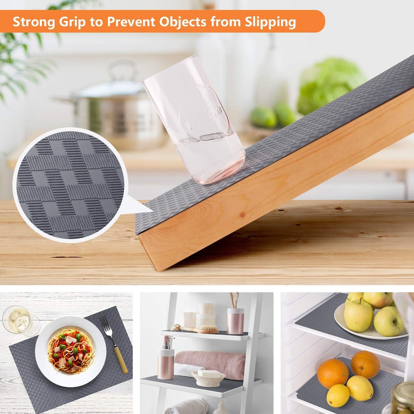 Shelf Liners for Kitchen Cabinets Refrigerator Liners Waterproof & Oil-Proof Kitchen Cupboard Liner Plastic Drawer Mats EVA Material Non Adhesive Fridge Liner for Shelves Gray 11.8 X 59 Inch