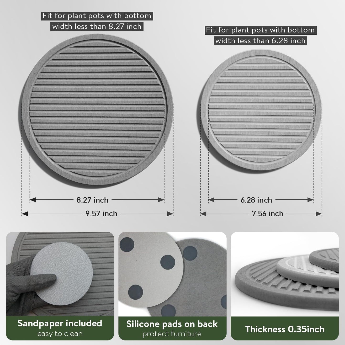 Plant Saucers for Indoors - Diatomite Stone Water Catcher Tray, Quick Dry, Eco-Chic Plant Coasters for House Plants - Keep Your Room Tidy and Dry (2 Pcs, 10Inch & 8Inch)