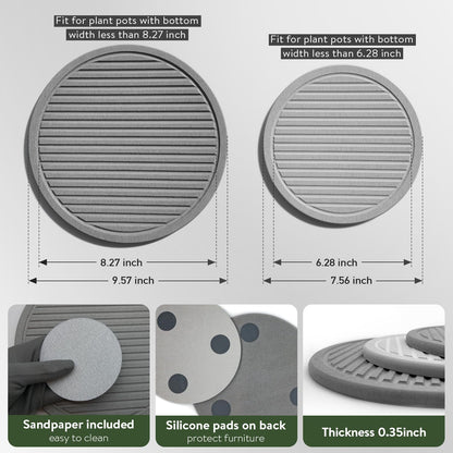 Plant Saucers for Indoors - Diatomite Stone Water Catcher Tray, Quick Dry, Eco-Chic Plant Coasters for House Plants - Keep Your Room Tidy and Dry (2 Pcs, 10Inch & 8Inch)