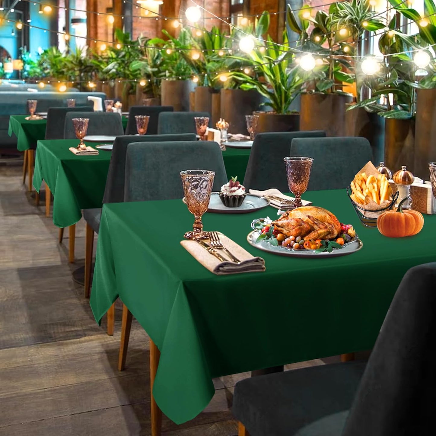 2 Pack Hunter Green Tablecloth 60 X 102 Inch, Rectangle 6 Feet Table Cloth - Stain and Wrinkle Resistant Washable Polyester Table Cover for Dining Tables, Buffet Parties and Camping