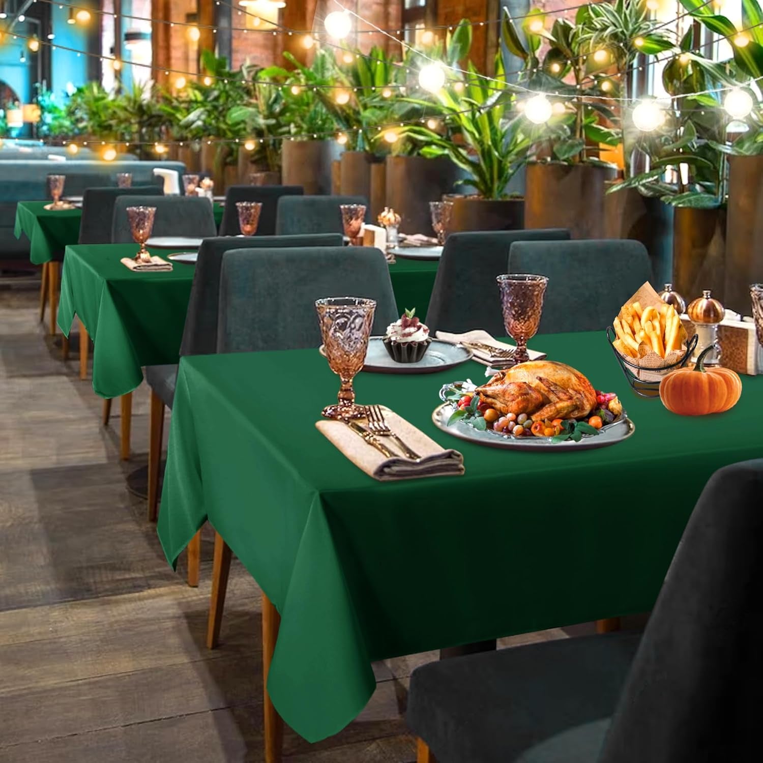 2 Pack Hunter Green Tablecloth 60 X 102 Inch, Rectangle 6 Feet Table Cloth - Stain and Wrinkle Resistant Washable Polyester Table Cover for Dining Tables, Buffet Parties and Camping