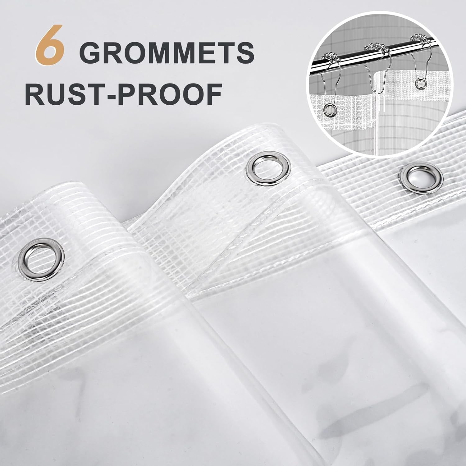 Heavy Duty Stall Shower Curtain Liner 12 Gauge, 36 X 72 Inches Clear Weighted Plastic Shower Liner with 2 Weighted Stones and 6 Rustproof Metal Grommet