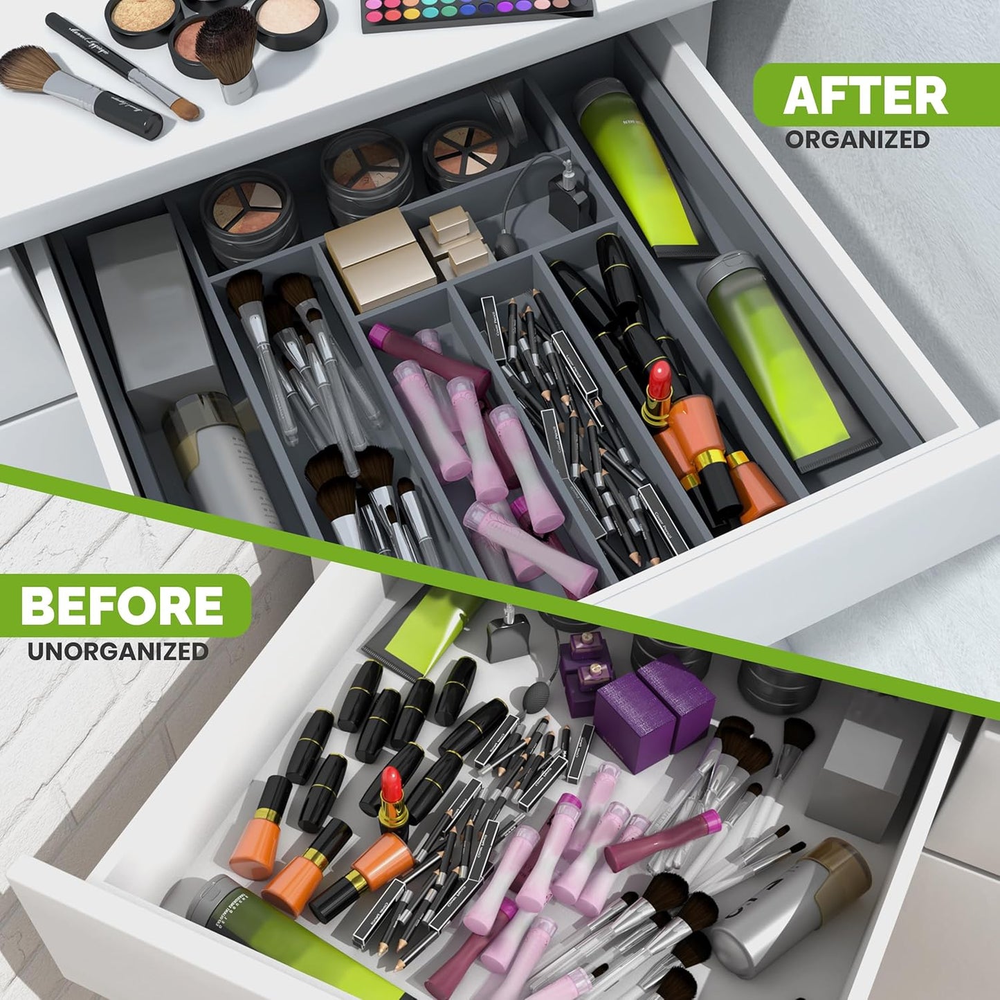 Expandable Bamboo Utensil Drawer Organizer, Silverware Organizer for Cutlery, Utensils, Flatware Holder (6-8 Slots, Grey) Pack of 1