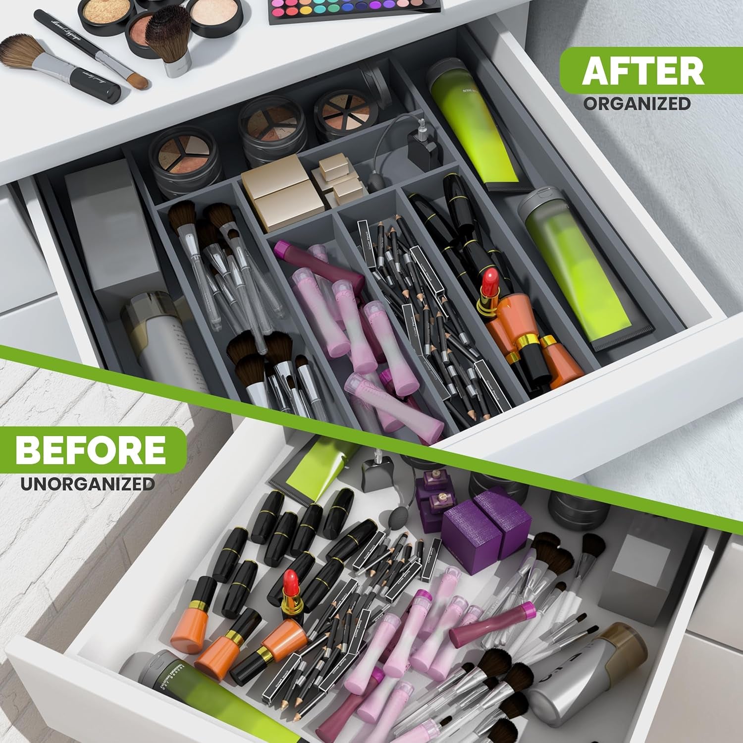 Expandable Bamboo Utensil Drawer Organizer, Silverware Organizer for Cutlery, Utensils, Flatware Holder (6-8 Slots, Grey) Pack of 1