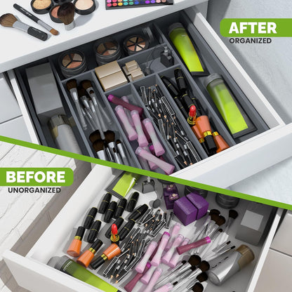 Expandable Bamboo Utensil Drawer Organizer, Silverware Organizer for Cutlery, Utensils, Flatware Holder (6-8 Slots, Grey) Pack of 1