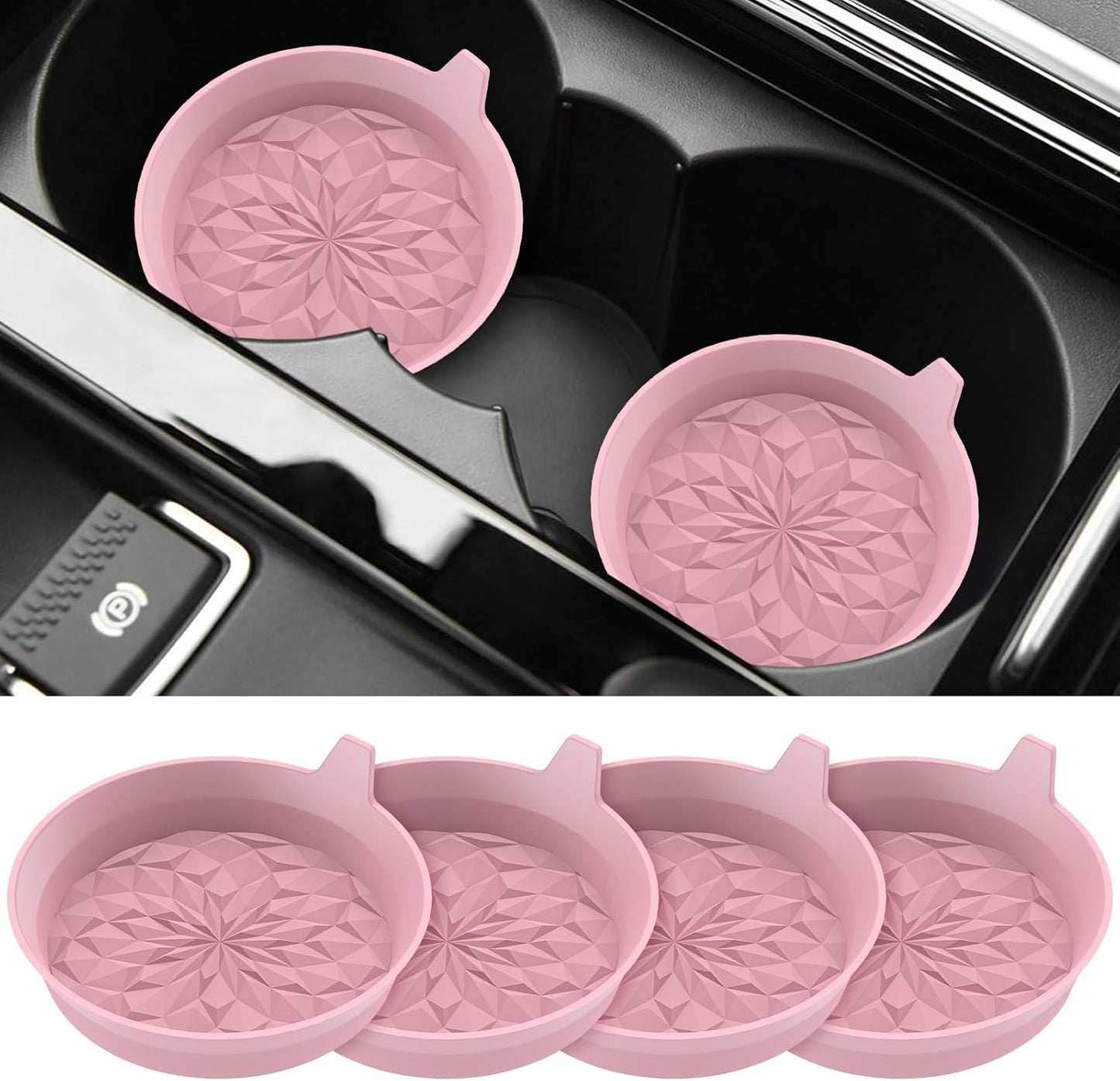 Car Cup Coasters [4 Pack] Silicone Cars Coasters - Universal Non-Slip Recessed Interior Accessories - Cup Holder Inserts Dusty Rose