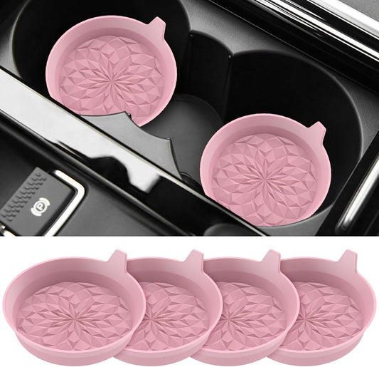 Car Cup Coasters [4 Pack] Silicone Cars Coasters - Universal Non-Slip Recessed Interior Accessories - Cup Holder Inserts Dusty Rose
