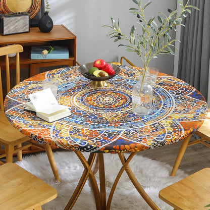 Round Fitted Tablecloth Elastic Edge Design Table Cover Waterproof Table Cloth Wipeable Washable for round Table