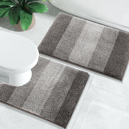 Bathroom Rugs Mat, Luxury Soft Comfortable Plush Absorbent Microfiber Bath Rugs, Extra Thick Non Slip Shaggy Shower Rug, Machine Wash, Bath Carpet for Bathroom Floor, Tub, 24"X17", Brown Gray