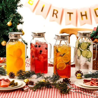 3 Pack 2 Liters/68 Oz Square Glass Pitcher with Lid and Handle for Fridge, Iced Tea and Coffee Carafe Beverage Serveware, Heat Resistant Borosilicate Water Jug for Hot/Cold Drinks and Milk